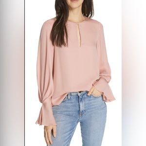 Joie “Abekwa” Silk Petal Sleeve Blouse in Pink Sky